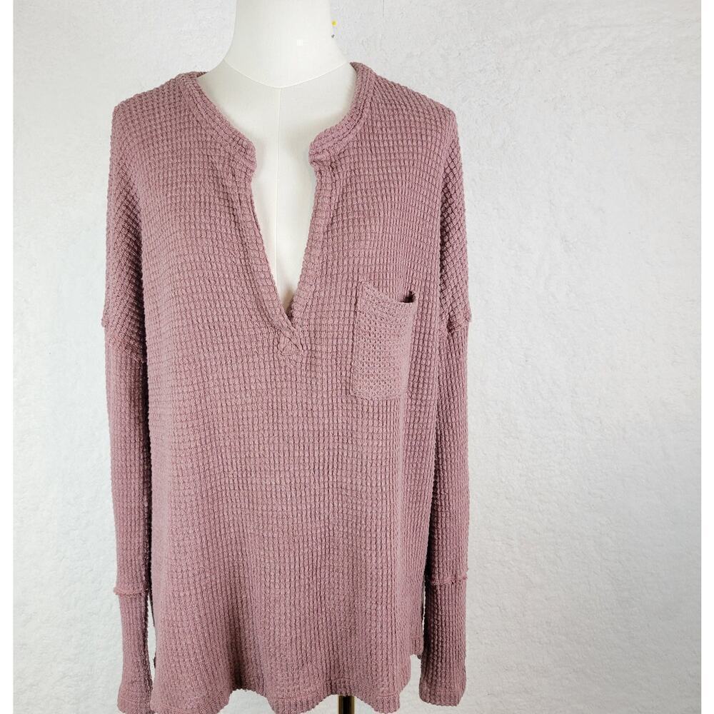 In Loom Lightweight Waffle Knit Sweater Womens Sz L Mauve Minimalist - Picture 2 of 8